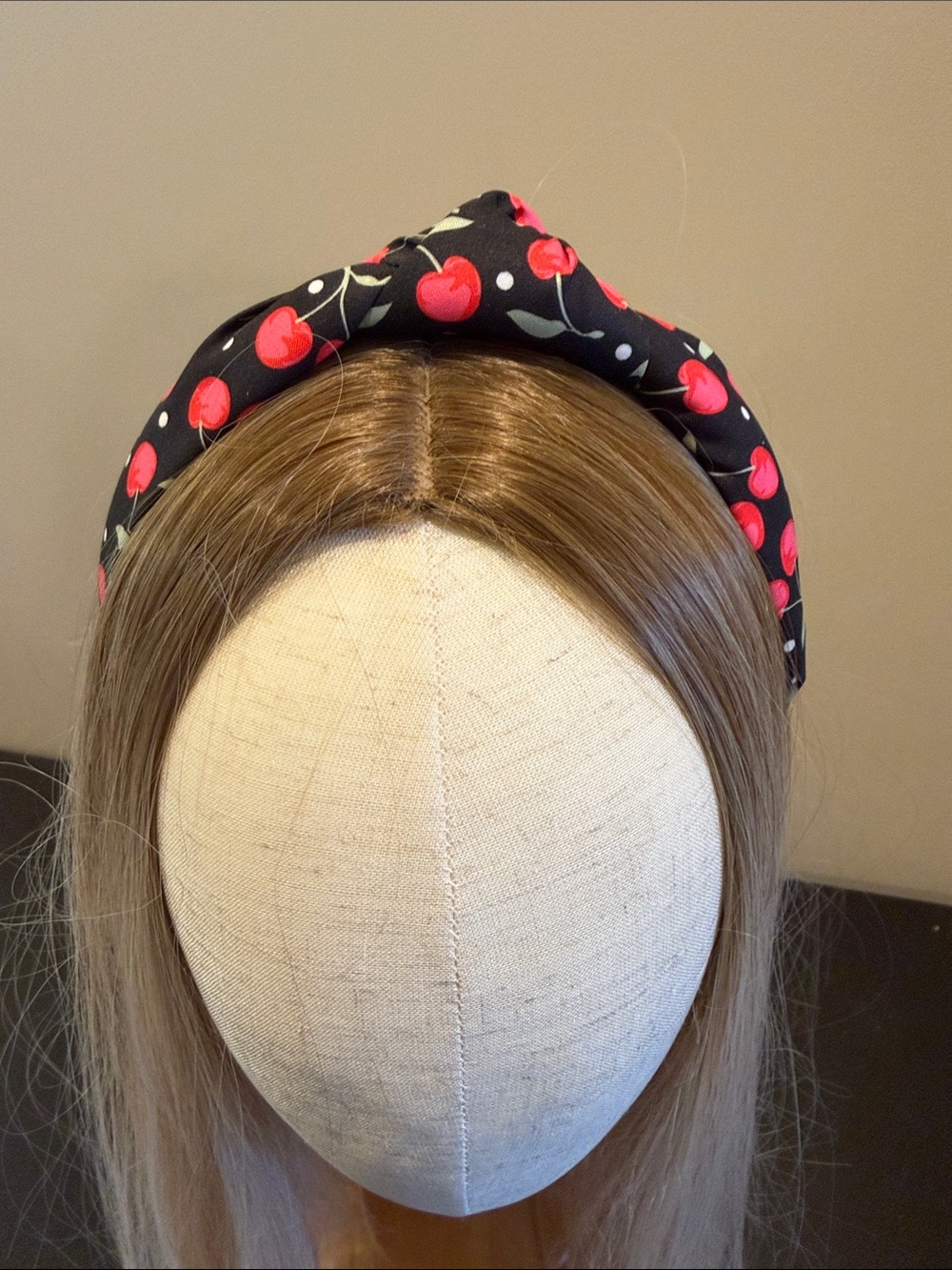 Kids Black Headband with Red Cherry Print